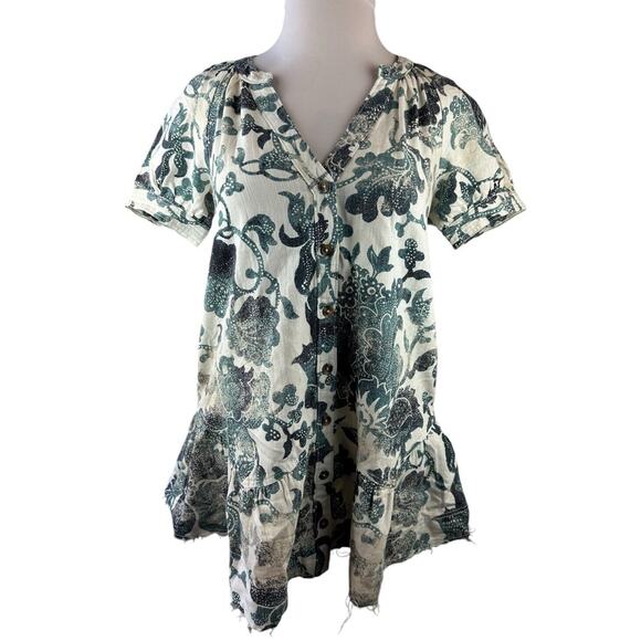 NWT Anthropologie x Pilcro Printed Puff Sleeve Dress Cotton Linen Blend Small - Picture 2 of 16